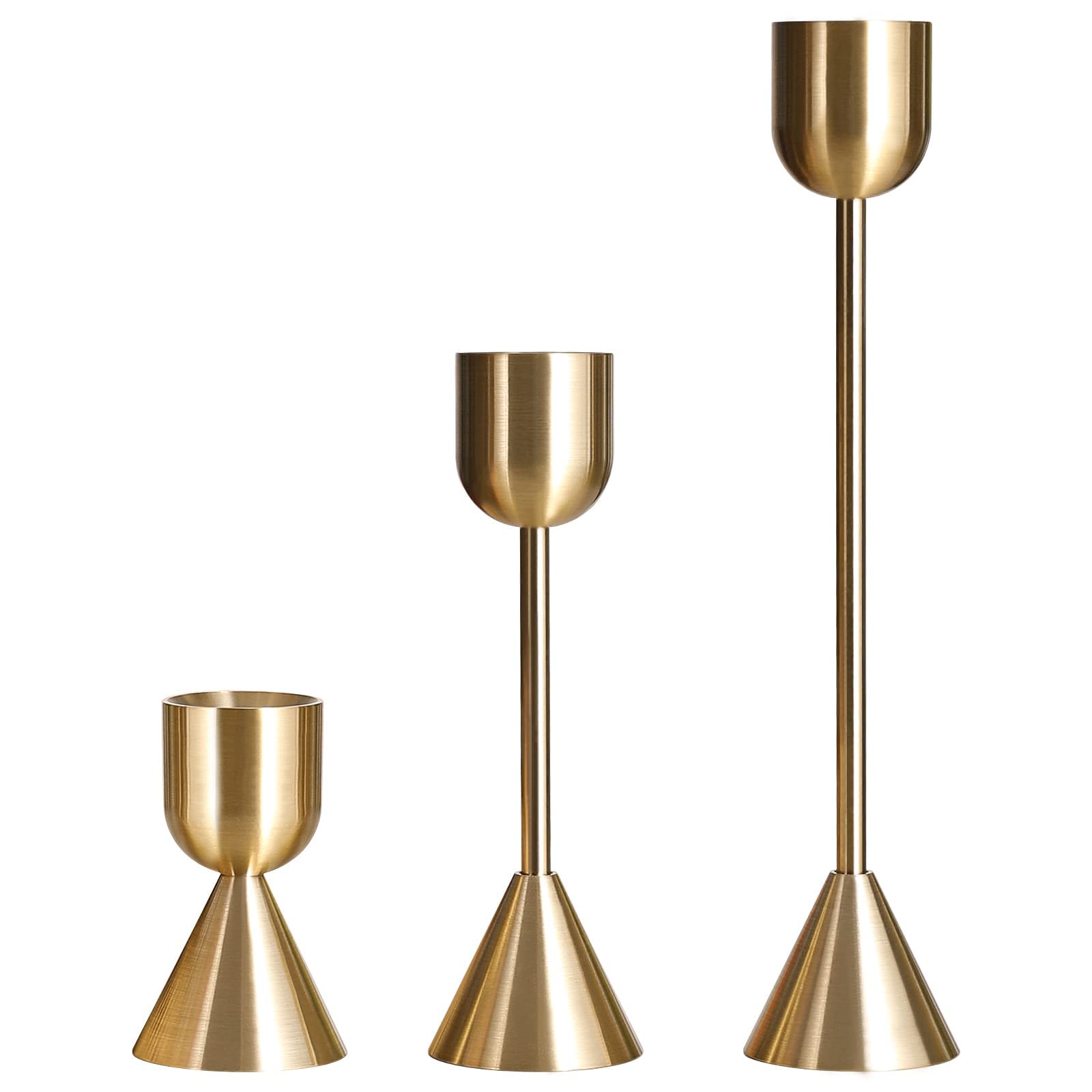 TERRIFI 3 Pcs Candle Holders for Taper Candles, Decorative Candlestick Holder for Wedding, Dinning, Party, Fits 3/4 inch Thick Candle&Led Candles (Metal Candle Stand) (Gold)