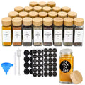 Arabest Glass Spice Jars with Bamboo Lids of 24,120 ml Glass Jars with Minimalist Farmhouse Spice Labels Stickers,Marker Pen,Collapsible Funnel,Seasoning Storage Bottles for Spice Rack,Cabinet,Drawer