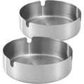 2Pack Stainless Steel Ashtrays for Cigarettes, Outdoor, Indoor Round Patio Ashtray, 3 Slots Each (Silver, 10cm)
