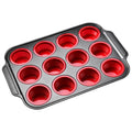 12-Cup Silicone Muffin Pan, Non-Stick Baking Mould, 40x27.5x2 cm, Black and Red