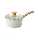 SENSARTE White Ceramic Nonstick Saucepan with Lid 1.5QT, Small Cooking Pot with Stay Cool Handle, Induction Compatible Soup Pot, PFOA/PFAS Free(16 cm)