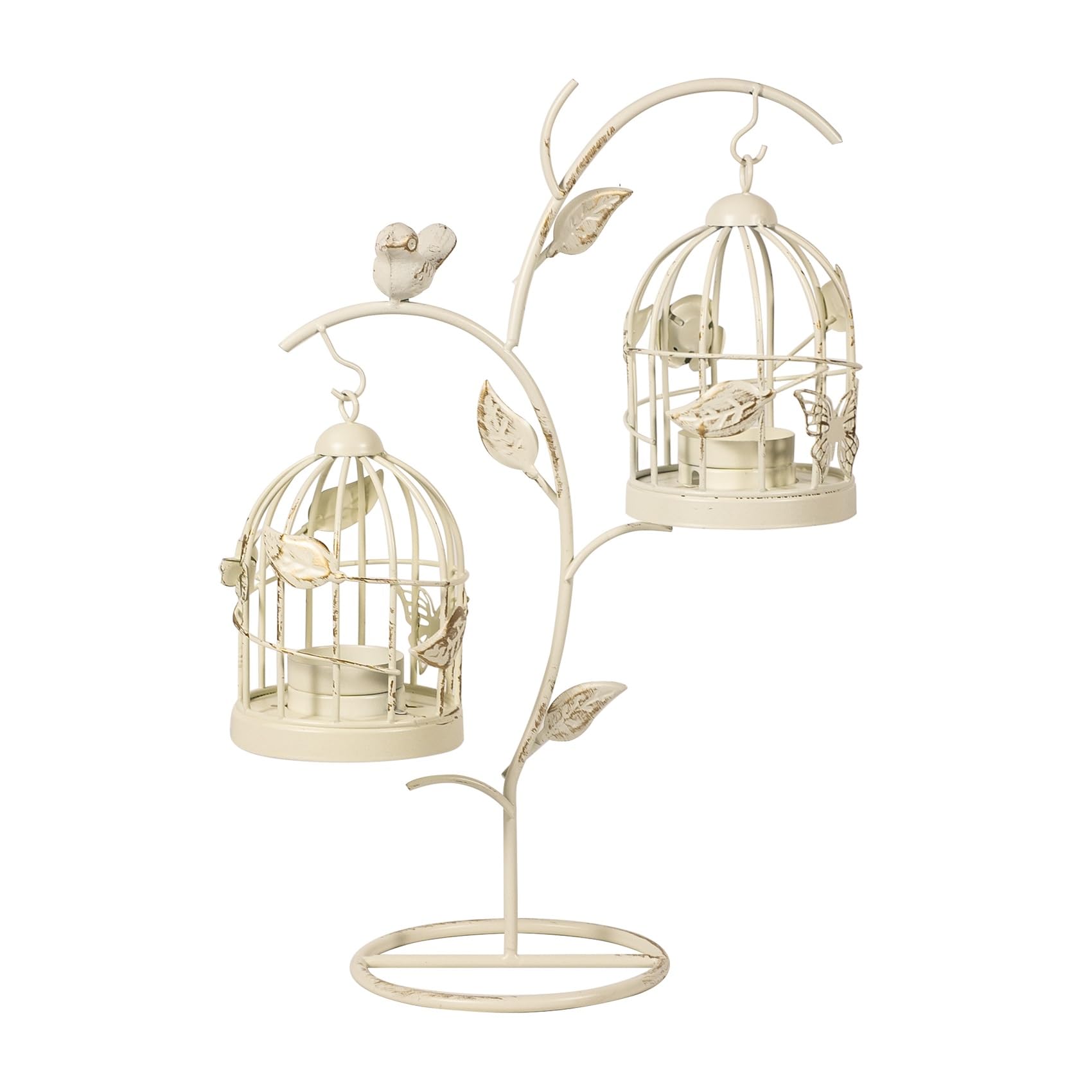 LANLONG Moroccan Style Candle stick Candleholder Vintage Tea Light Candle Holder Hollow Bird Cage Candlestick Wedding Decor Gifts Medium White