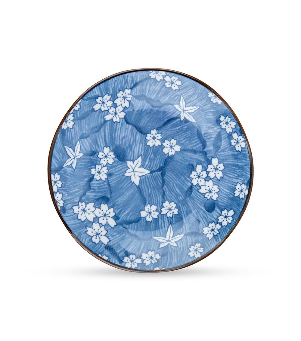 Daiso Japanese Cherry Blossom Ceramic Plate Dark Blue 16.3cm - Sakura Pattern Side Dish Dessert Appetizer Plate, Microwave Safe Traditional Blue and White Dinnerware