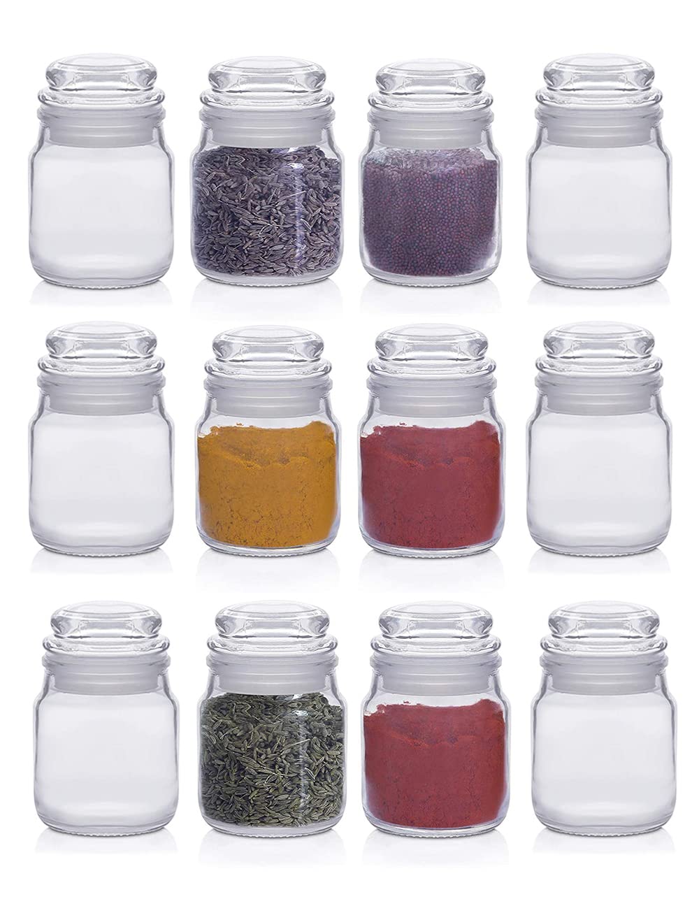 100ml Spice Storage Glass Jars, Set of 12 with Airtight Lid and Rubberised Silicone Stopper