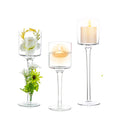 Nuptio Glass Candle Holder Set of 3 - Tall Tealight and Pillar Candleholders for Table Centerpiece, Wedding, Home, Bathroom - Clear Floating Candles Holder