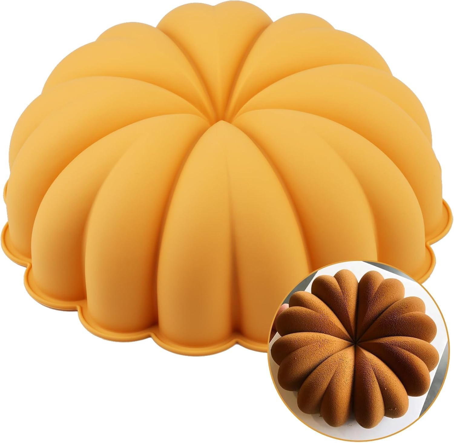 Generic 9 Inch Halloween Pumpkin Shaped Cake Mold, Silicone Cake Pan, Orange
