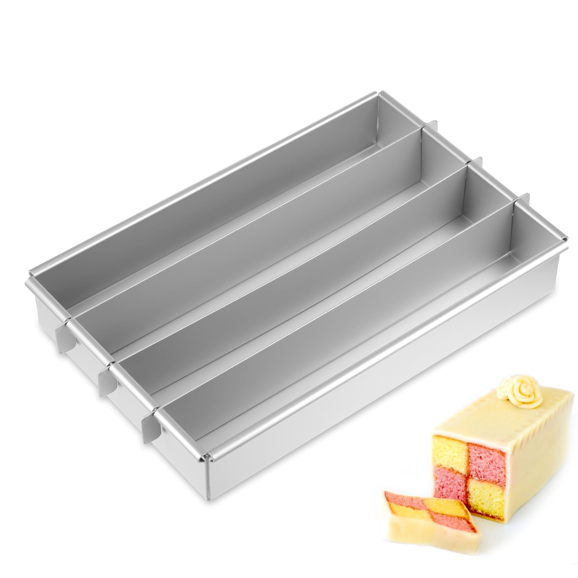 Squares Cakes Pan with Dividers, Movable Non-Stick Squares Cake Trays, 10 x 6“ Non-Stick Pastry Tin, Adjustable Dessert Tins, Rectangular Cakes Mould for Square Cakeis Bread Cheesecakee Mousse Dessert