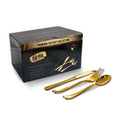 150 Pieces Gold Plastic Heavy Duty Disposable Cutlery Set - 50 Spoons, 50 Forks, 50 Knives box pack for Wedding, Birthday, Ramadan, Eid, Anniversary Dinner Party