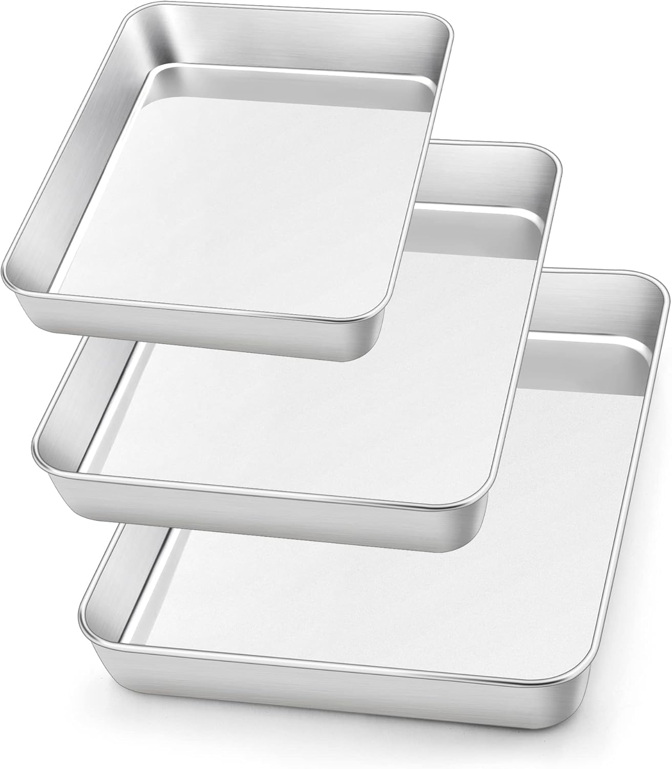 MZCART 3pcs Aluminum Square Cake Moulds, Rectangle Baking Tray, Deep Oven Pan for Lasagna, Brownie, Pizza, Heavy Duty, Anti-Rust, Easy Clean, Dishwasher Safe