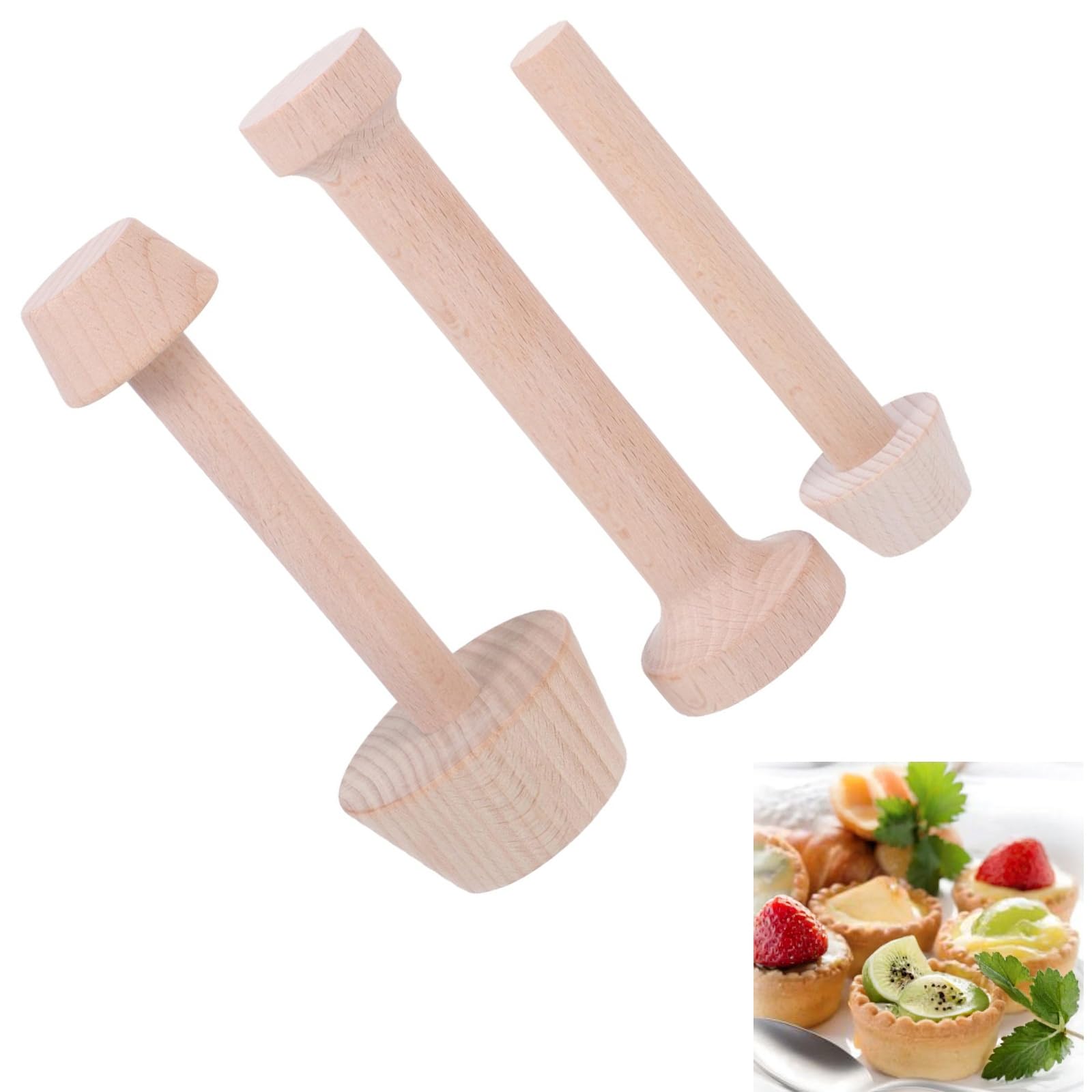 3 PCS Wooden Tart Tamper Set - Double Sided Moulds for Egg Tarts - DIY Baking Tools for Flawless Pastry Shaping - Kitchen Essentials for Homemade Treats