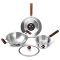 Milton Procook Triply 4 pcs Stainless Steel Sauce Pan 16 cm, Fry Pan 22 cm, Kadhai 24 cm with Glass Lid 24 cm and Wooden Handle, Silver | Induction Safe | Hot Plate Safe