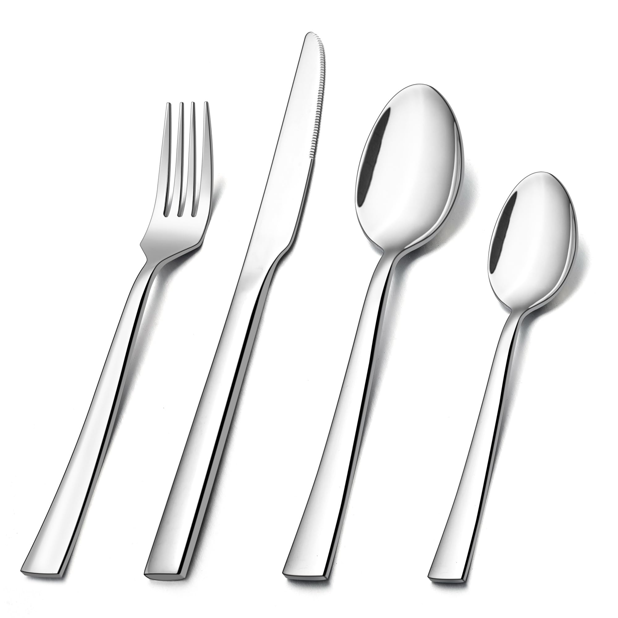E-far 24-Piece Silverware Set, Stainless Steel Flatware Tableware Set for 6, Eating Dinner Utensils for Home Restaurant Party, Include Spoons, Fork, Knife, Square Edge & Mirror Finish, Dishwasher Safe