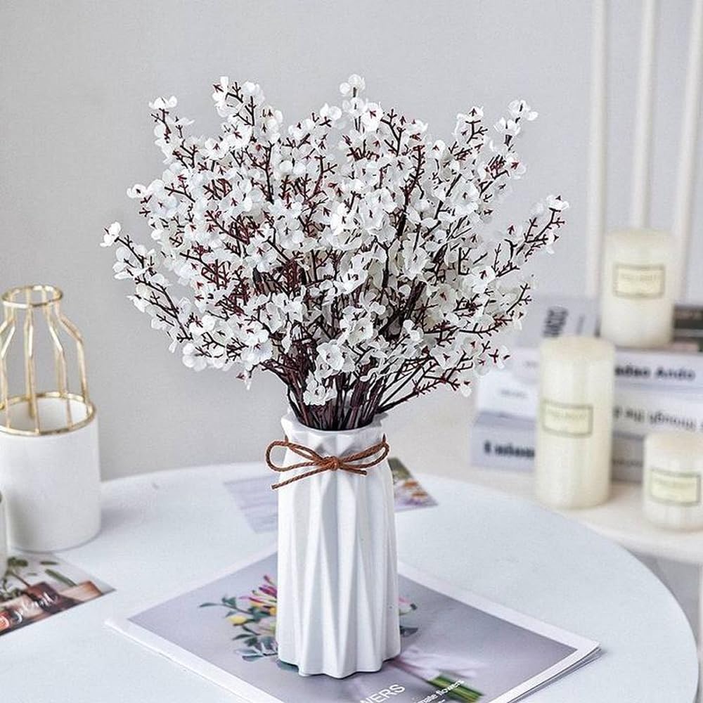 2PCS Artificial Long Gypsophila Colorful Plum Blossom Home Bouquet Faux Flowers Autumn Garden Party Decoration (White-2PCS)