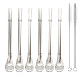 Reusable Stainless Steel Drinking Straws with Filter Spoon 6 Pieces Yerba Mate Tea Bombilla Drinking Straws with 2 Pieces Cleaning Brushes Set, 6.1inch Long