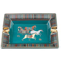 LUBINSKI Ceramic Cigar Ashtray for 2 Cigars Holder, Retro Pattern Tray Design Cigar Accessories Smoking Ashtray Smoking Ash Tray Decoration Living Room Cigar Ashtray Set, Gift Package (Green)