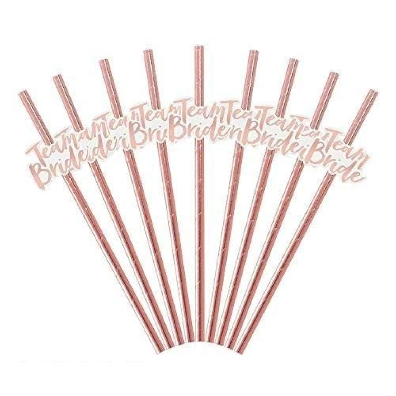Team Bride Straws- 10pcs Rose Gold Paper, Food Grade Straws- Bride to Be Tableware Props for Bridal Shower-Hens Party, Wedding & Bachelorette Party Decorations