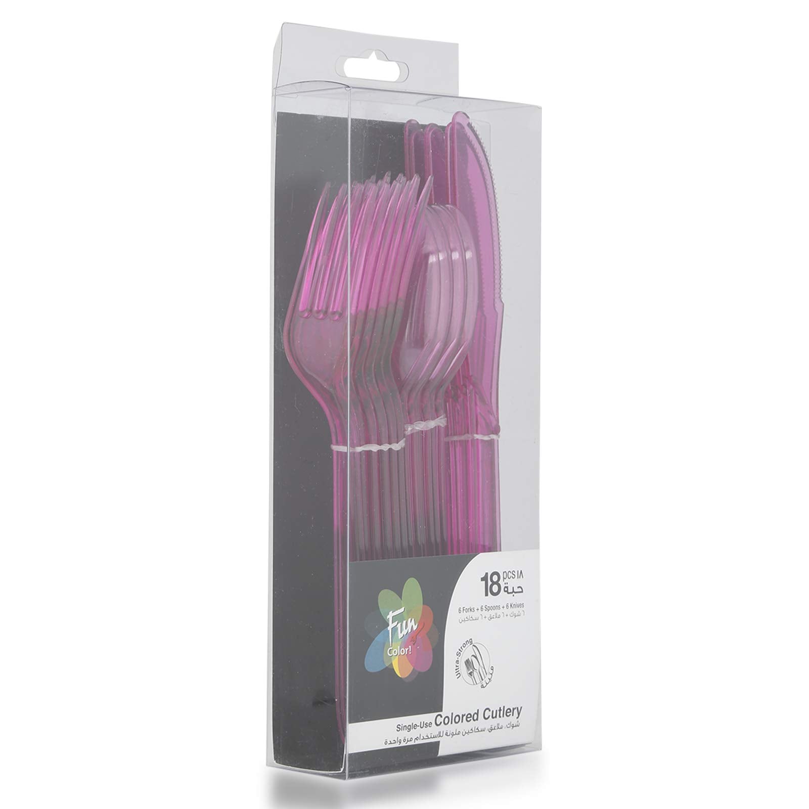 Fun Colored cutlery set of 3| Knife, Fork and Spoon set Disposable Tableware | Plum/Purple Color (pack of 18) Fun Single Use Colored Cutlery Set Purple - 18 pieces