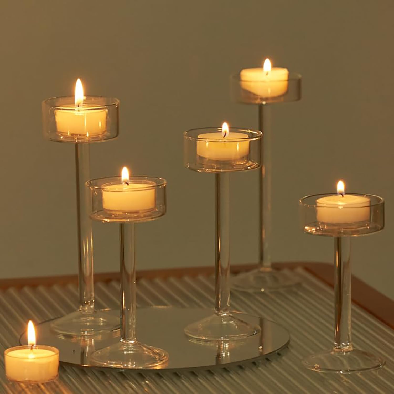 Glass Candleholders Tea Light Candle Holders Clear Wedding Hurricane Tall Elegant Ideal for Dining Party Home Decor Parties Table Settings Gifts