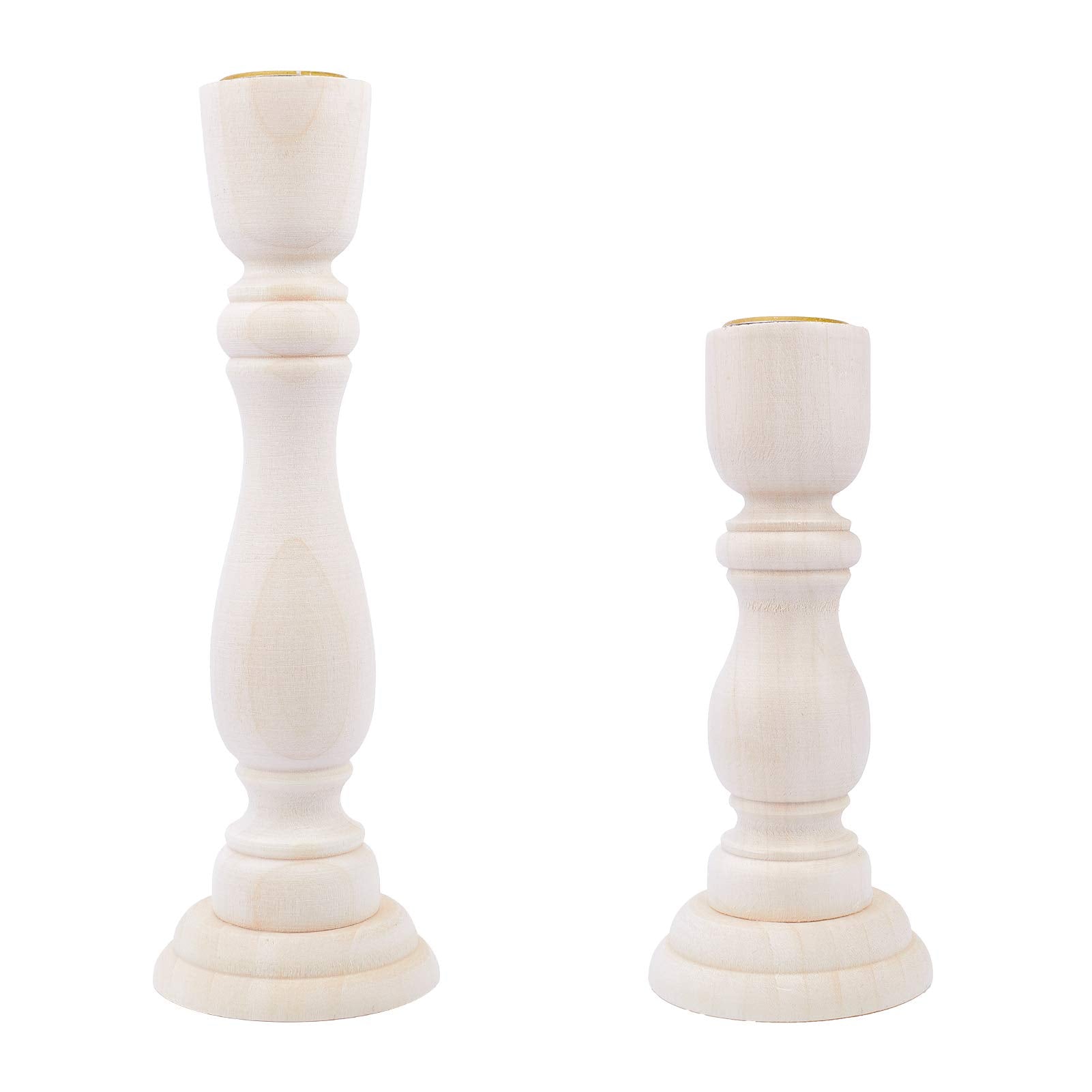GORGECRAFT 2PCS Unfinished Wooden Candlesticks 7 Inch and 5 Inch with 0.8 inch Hole Classic Wood Candle Holders for Home Wedding Decorations