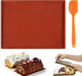 2Pcs/Set Swiss Roll Cake Mat with Spatula, 12x10In Silicone Jelly Roll Pan Cookies sheet Bakeware Nonstick Baking Tray, for Baking and Cooking (BROWN)