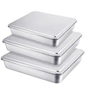 Tioncy 3 Sets Stainless Steel Cake Pan with Lid 17/13/11 Inch Rectangle Sheet Baking Pan with Covers Bakeware with Lids for Cakes Breads Casseroles Fish Vegetables and More