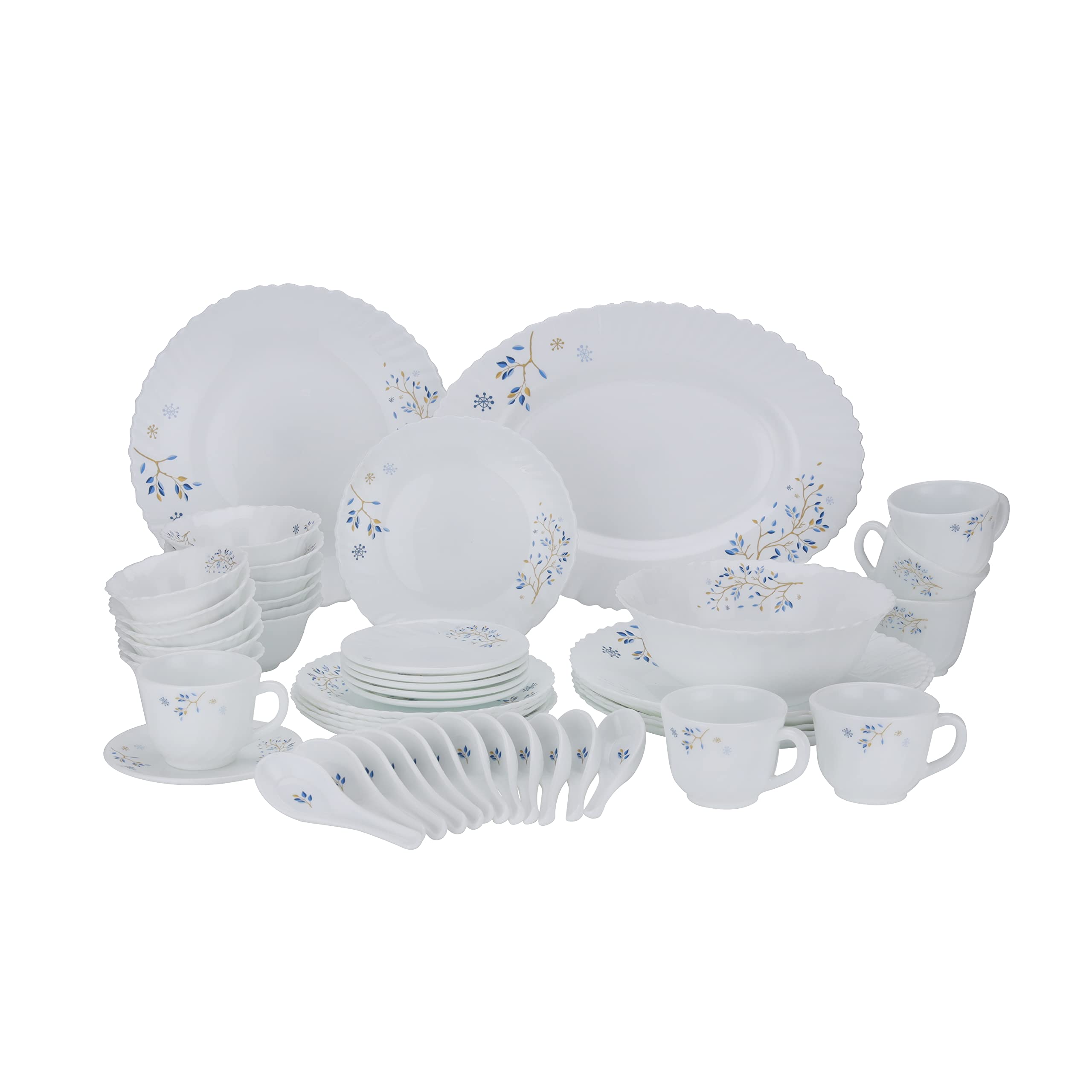 Royalford 50 Pcs Opalware Dinner Set, RF10202 Assorted Design Lightweight, Beautiful Design Opal Dishes Sets Service For 6, Multicolour