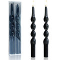 9.5 Inches Handmade Spiral Taper Candles Flameless Dripless Stick Candles for Dinner, Home Decor, Wedding, Gift Set - Pack of 2 (Black)