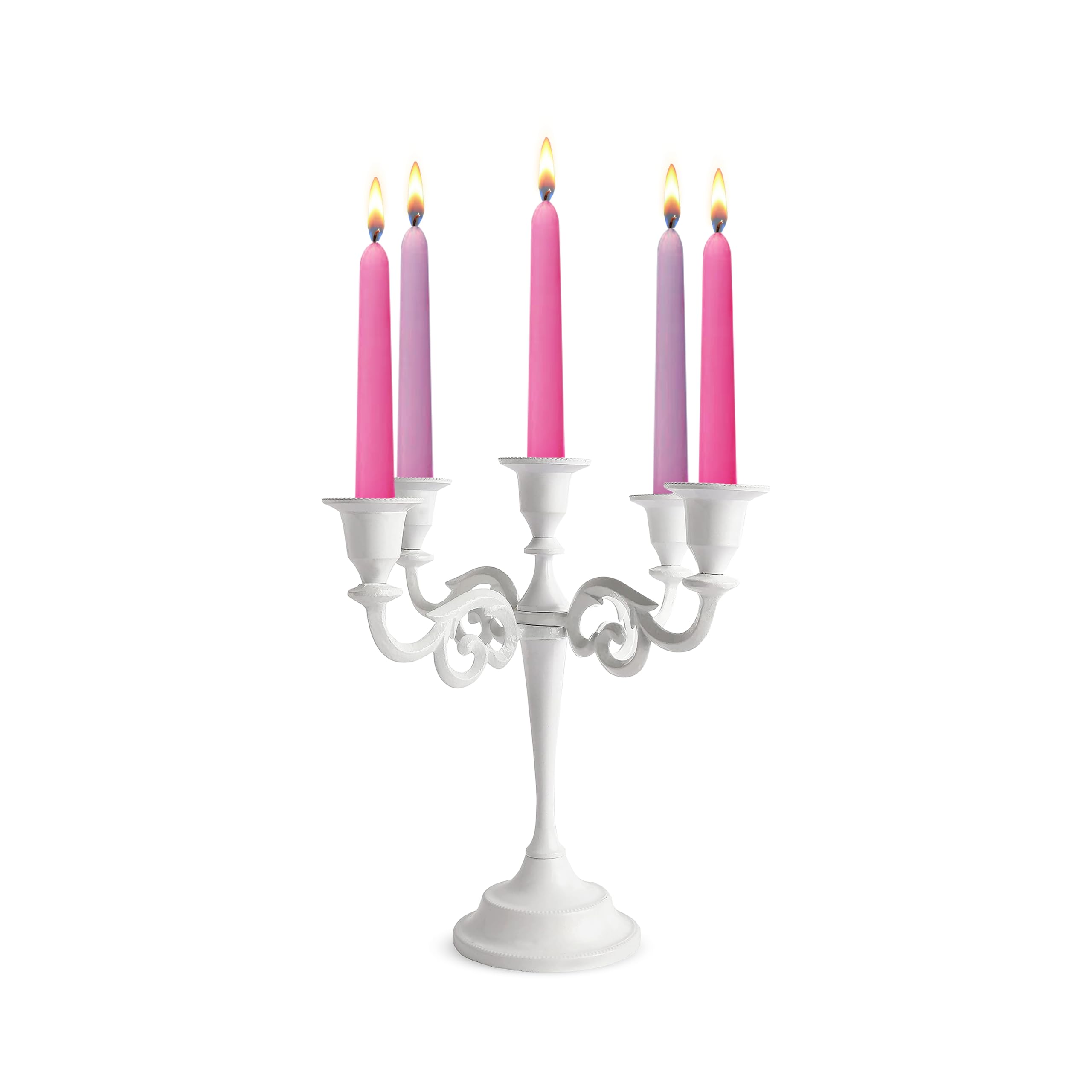 Rely+ Five Arm Candelabra 11-inch Tall Candle Holder. White Candlesticks Holder for Table.Taper Candles for Wedding Event
