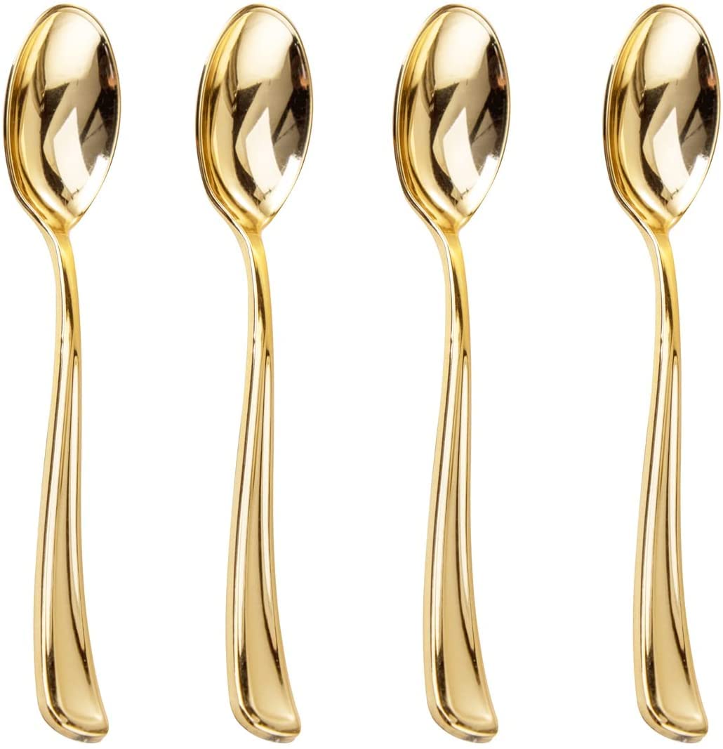 Disposable Heavy Duty Plastic Spoon 17cm, Fancy Plastic Looks Like Real Cutlery, Golden, DP-2492,