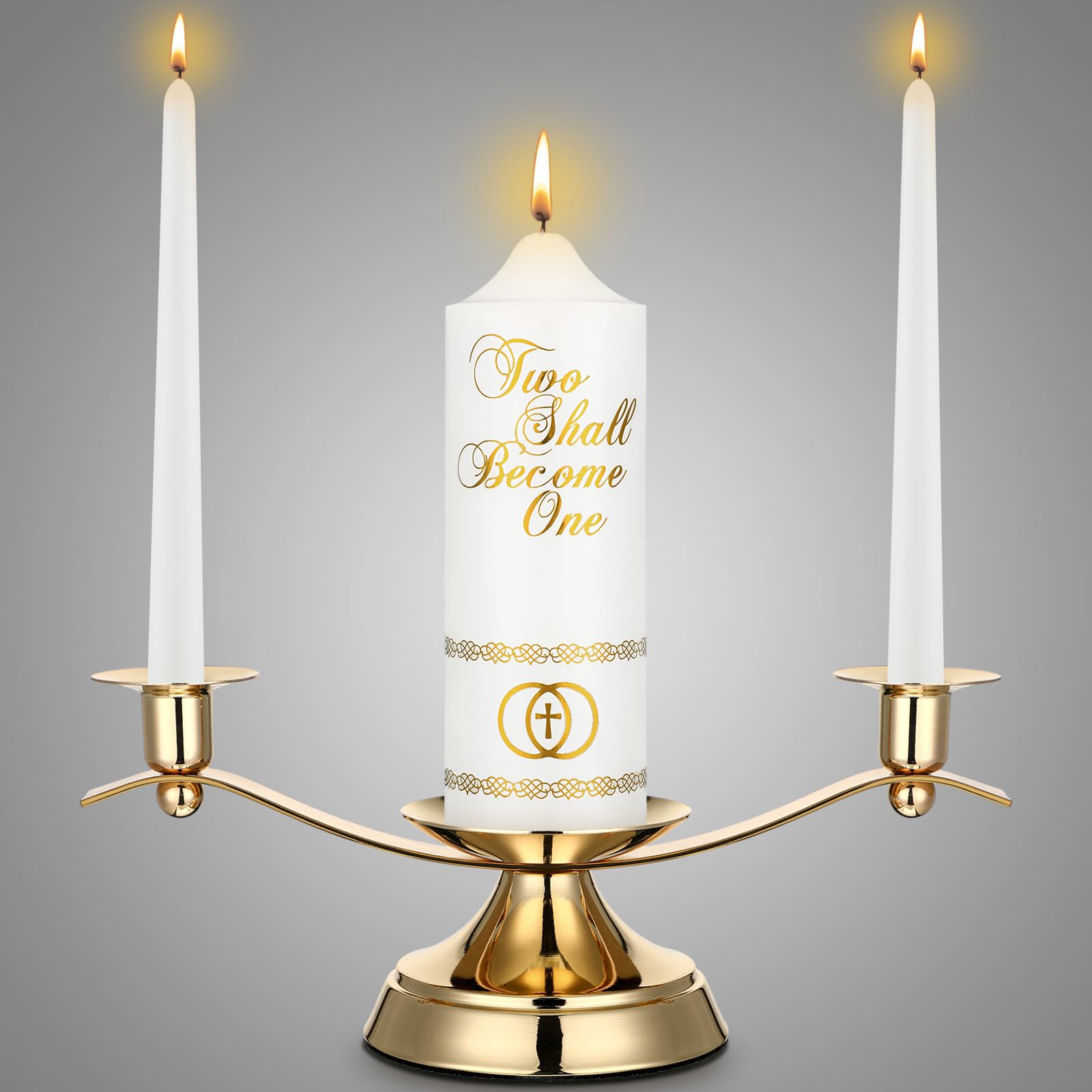 Irenare Unity Candles with Candle Holder for Wedding Ceremony Wedding Accessories for Reception Ceremony Decorative Glass Candle Holder Pillar Candle for Formal Events Wedding Church (Elegant)