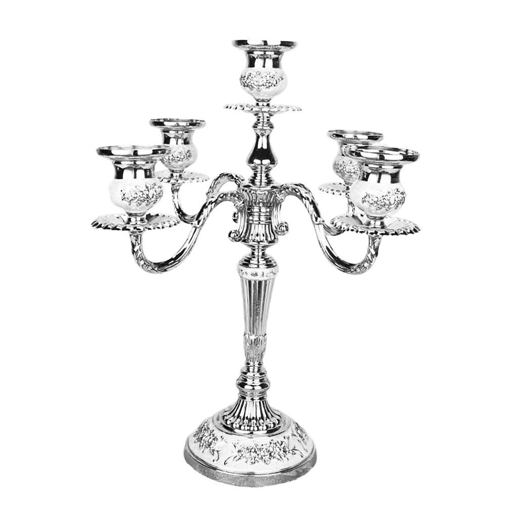 Candlestick 5 Armed Candle Holder Tapered Candle Candlestick Table Decoration for Wedding Christmas Birthday Dinner-Silber