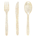 KASTWAVE 30 Pieces PVC Cutlery Set, Disposable Gold Glitter Tableware - 10 Forks, 10 Spoons, 10 Knives, Fancy Partyware