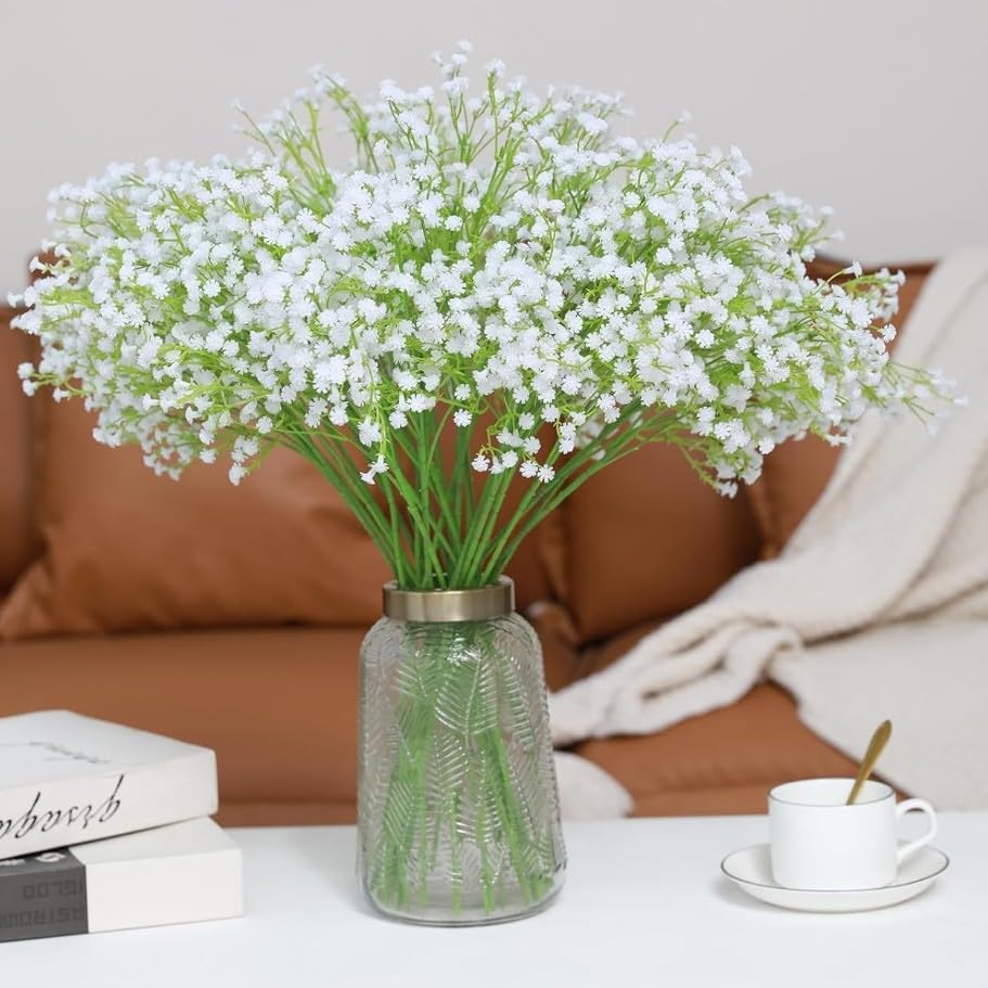 VRB DecTM 5 Pcs Artificial Baby's Breath Gypsophila Bouquets Flower Sticks for Home Decoration | Faux Flowers for Vases | Decoration Items for Living Room|Home Decor|Diwali Decor|Chritmas (White)