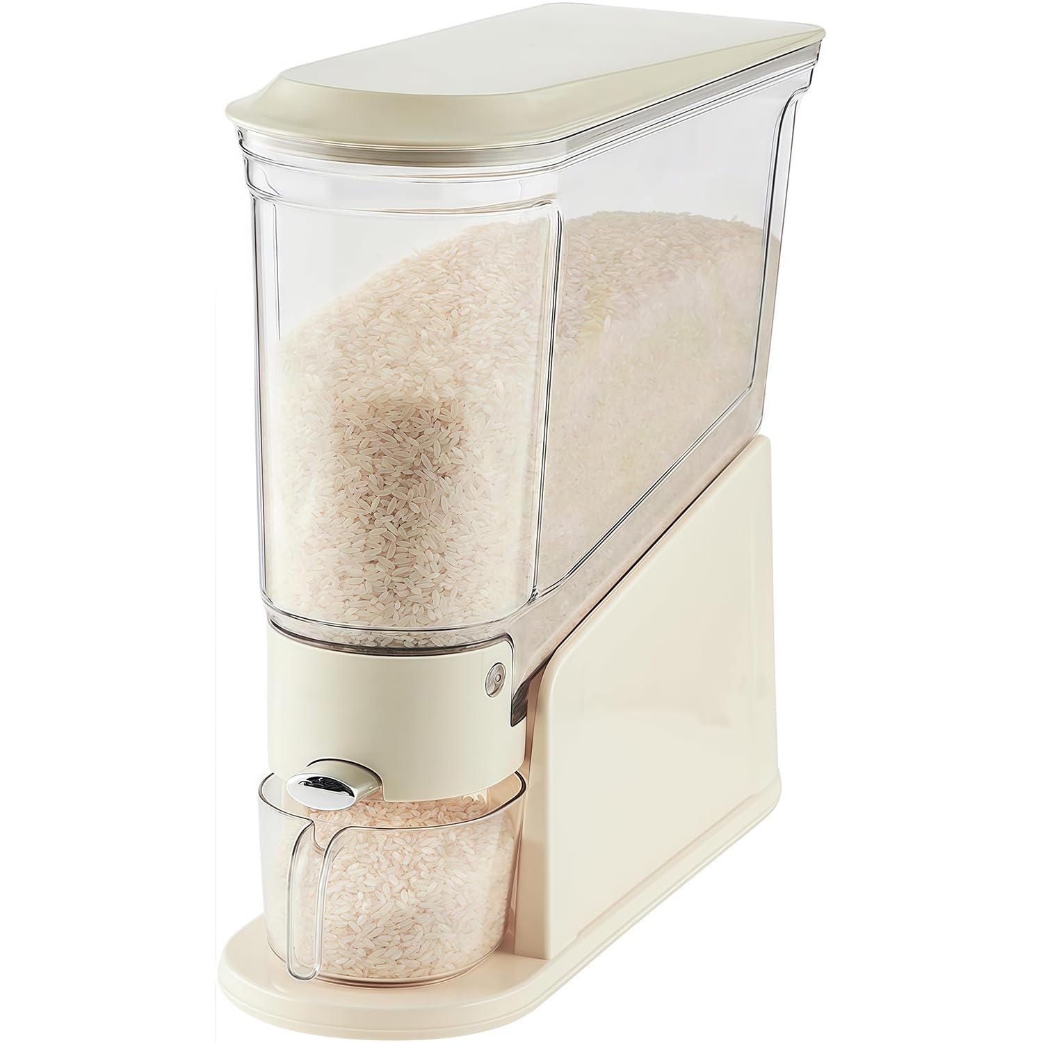 Rice Dispenser 5kg, Slender Rice Storage Container for Small Spaces, BPA-Free Transparent Dry Food Dispenser Sealed Moisture Proof, Grain & Grain Storage Bucket for Kitchen Pantry Home, Creamy White