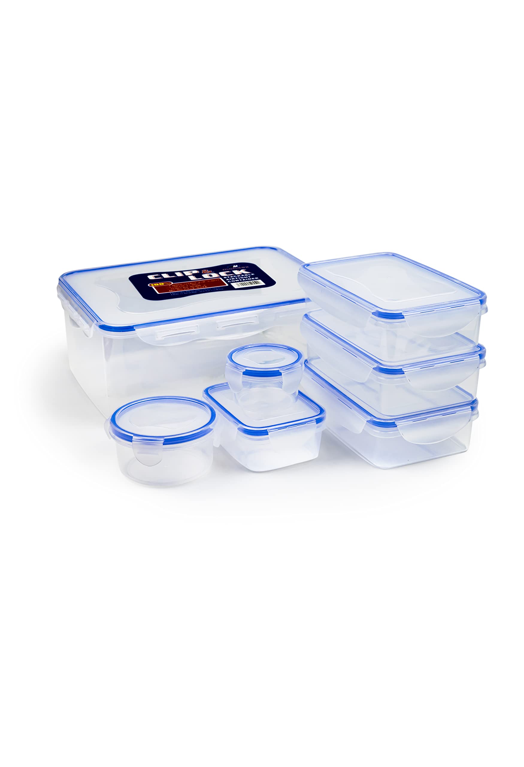 Mondex Polypropylene Food Container Set - 7 Pieces Meal Prep & Storage Containers (1N 5000ml, 3N 750ml, 1N 300ml, 1N 250ml, 100ml) – Airtight, BPA-Free, Stackable