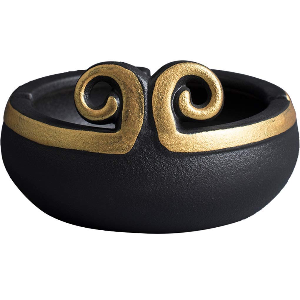 Ashtray Creative Windproof Ashtray Gold Hoop Ceramic Ashtray Office Home Large Ashtray Living Room Decoration Home Accessories (Color : Black, Size : F)