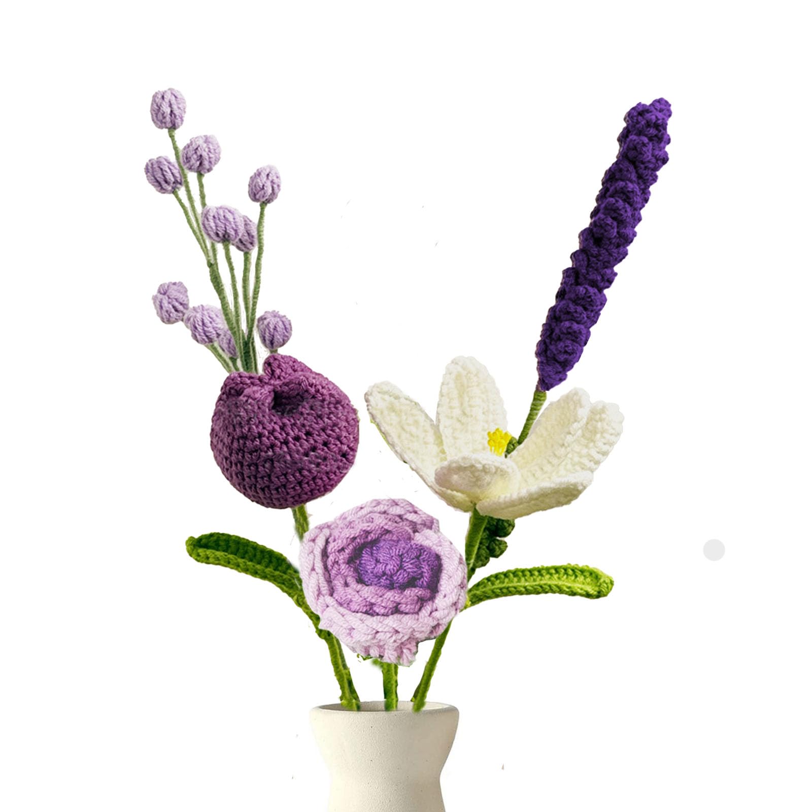 Knitted Flower 5 PCS Artificial Flowers Bouquet Crochet Rose Fake tulip Plant Artificial lavender Handmade Flowers Indoor Decorative for wedding Valentine’s Day Beautiful Gift Packaging (purple)