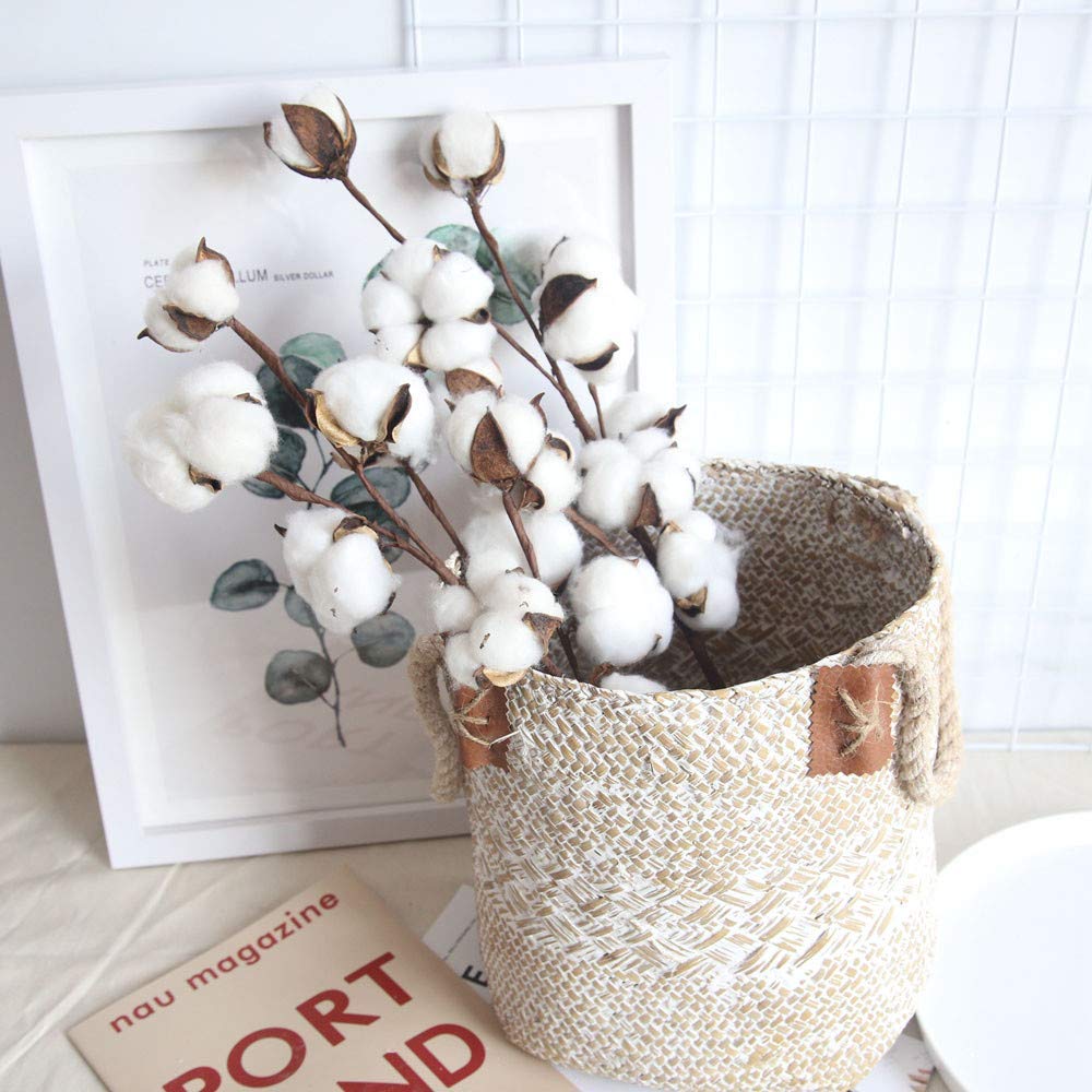 3Pc Naturally Dried Cotton Stems Farmhouse Artificial Flower Filler Floral Decor