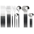 Silver Silverware Set, 24-Piece Stainless Steel Flatware Set Service For 6, Mirror Polished Black Handle Tableware Cutlery Set Knife Fork And Spoon For Home & Restaurant, Dishwasher Safe