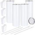 Sublimation Blank Skinny Straight Stainless Steel Tumblers 20 oz with Straw Double Wall Vacuum Insulated with Sublimation Shrink Wrap Sleeves | Vinyl DIY Gift (White, 20oz - 4 Pack)