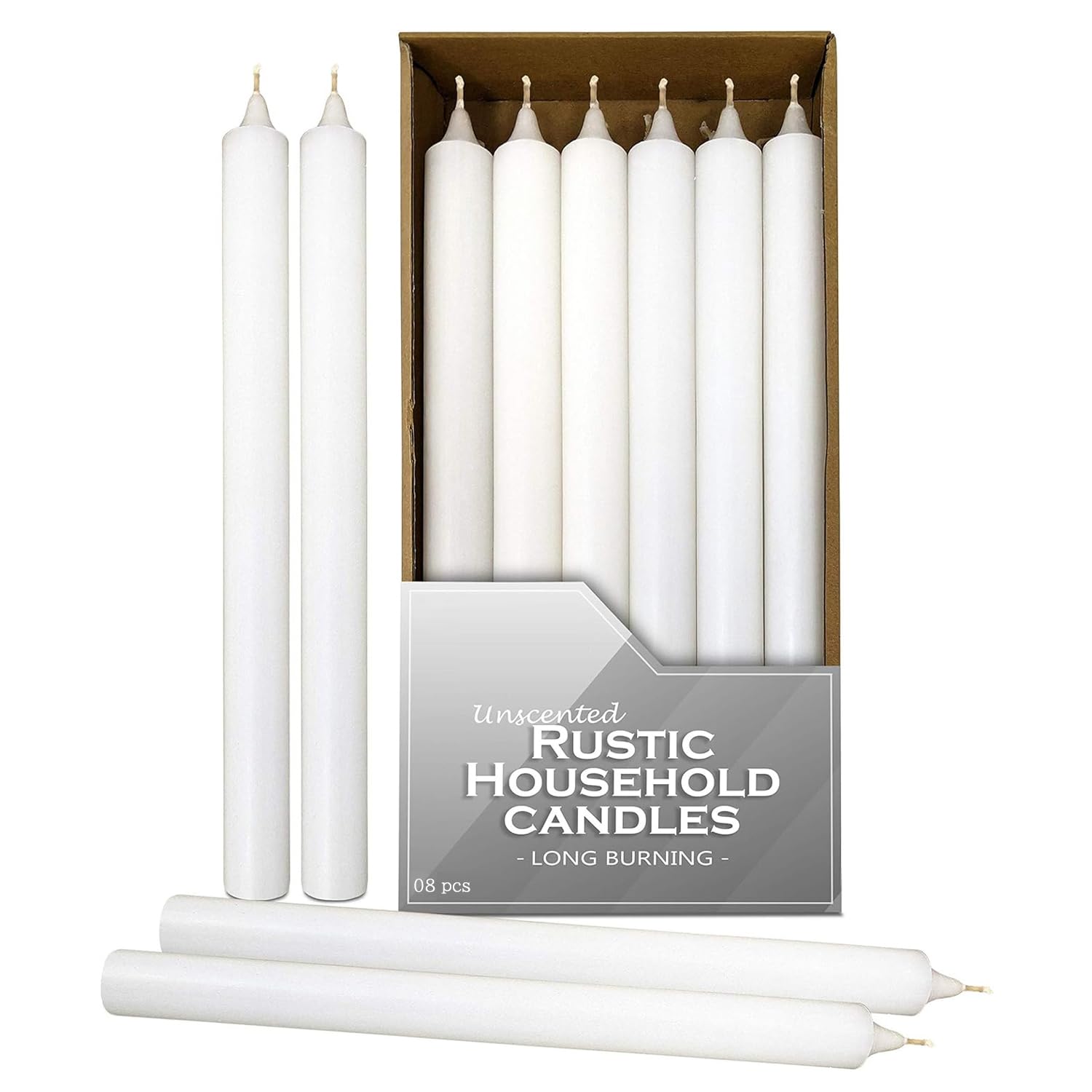 8 Pieces White Long Thin Candles for Weddings, Parties, Birthdays | Long Lasting, All Season, Dripless Dinner Sticks (8)