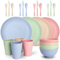 NB 24 Pieces Bowl Set Tablewares, Wheat Straw Plates,Lightweight Degradable Dinner Plates Set,Bowls, Cups, Tablewares Set, Dishwasher Safe Dinnerware Set, Unbreakable Salad Plates (4-Colors, 24)