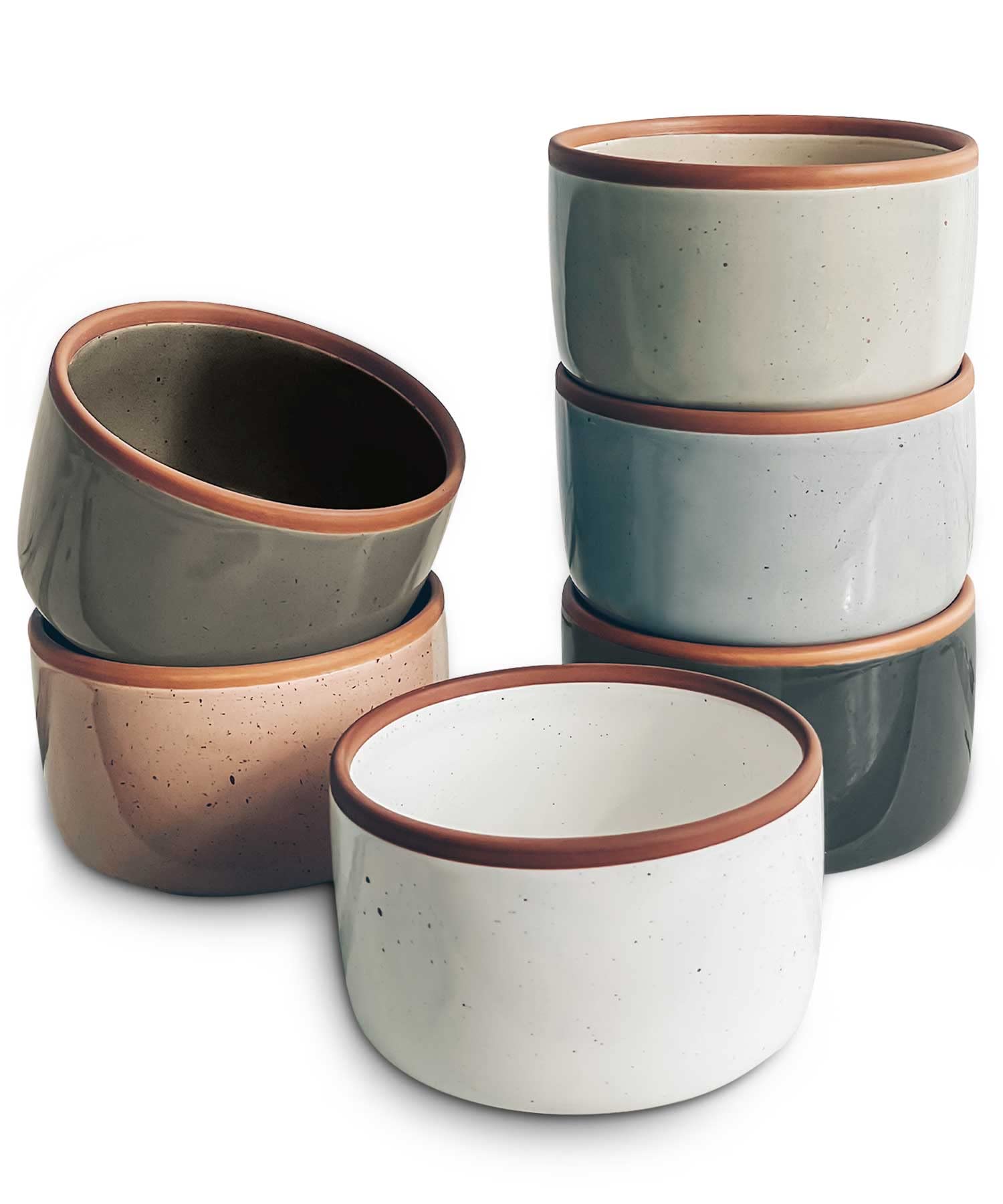 MORA CERAMICS HIT PAUSE 6oz Ramekins, Set of 6 - Oven Safe Baking Dishes for Pudding, Creme Brulee, Souffle, Dip, Custard, Ice Cream