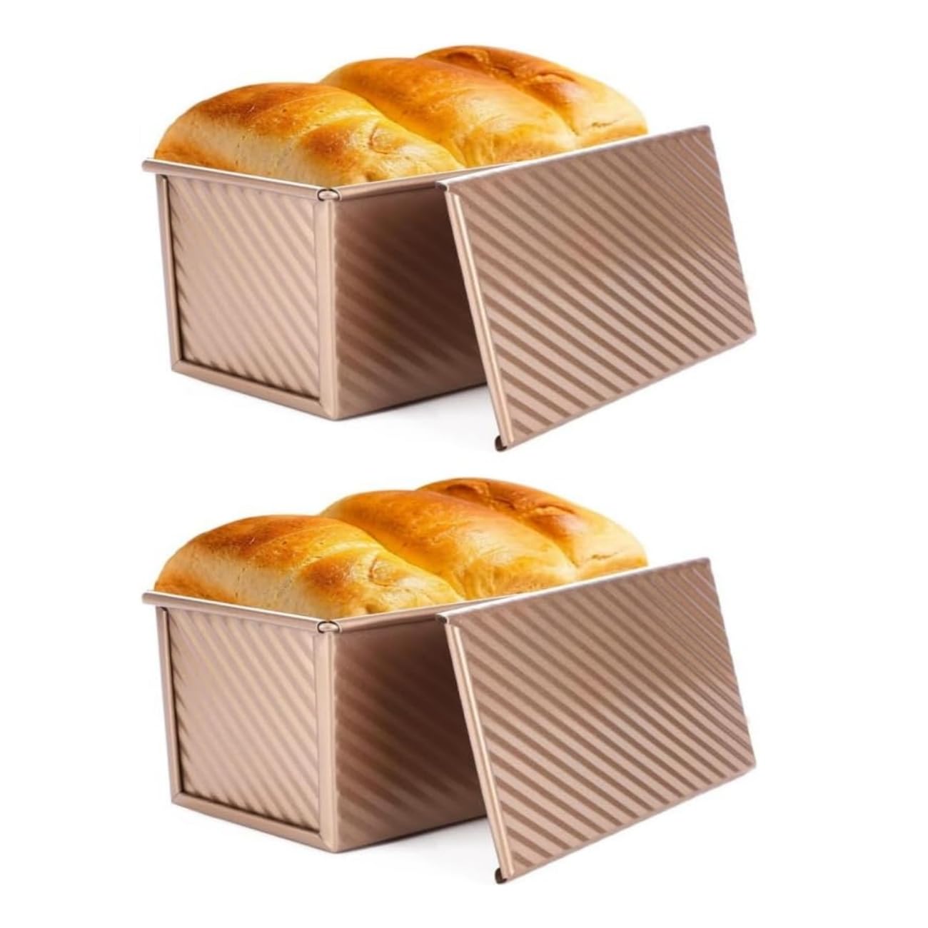 Pullman Loaf Pan with Lid, 2Pack Non-Stick Bread Toast Mold Box with Cover for Bakeware, Big Capacity Bread Baking Mold,for Oven Baking (Champagne)