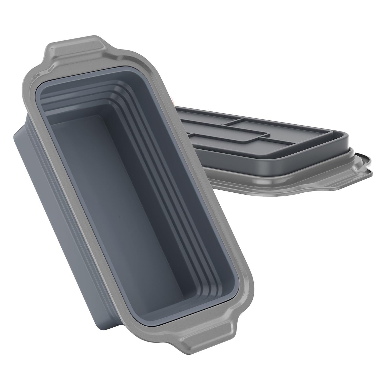 2 Pack Silicone Loaf Pans with Metal Reinforced Frame, Non-Stick Bread Baking Molds for Homemade Loaves, Foldable Heat Resistant Bakeware for Oven, Dishwasher Safe (9"x5"x2.5", Grey)