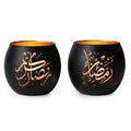 Ramadan Mubarak Decorations Indoor, Arabic Calligraphy 4 Pcs Laser Etched Glass Tealight Candle Holders, Ramadan Kareem & Eid Mubarak Votive Holders for Table Decor, Islamic Gifts