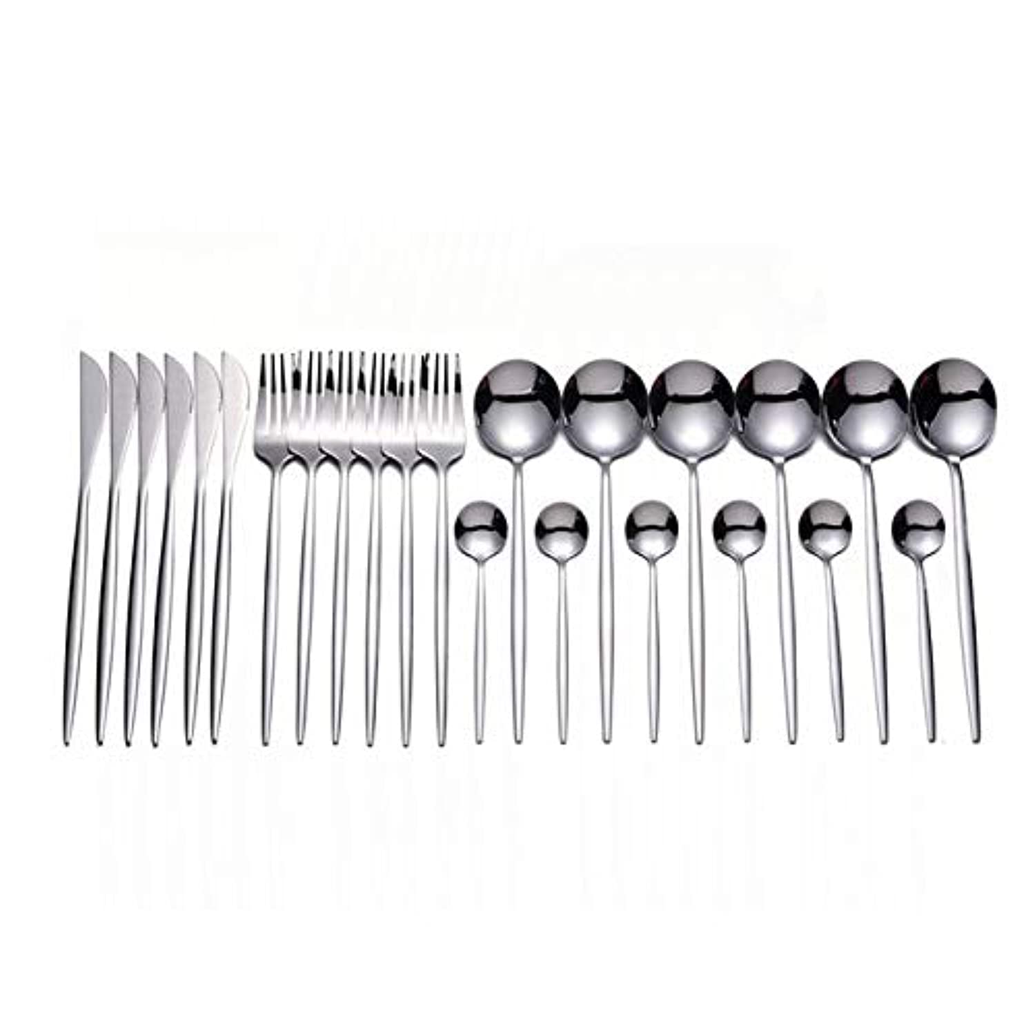 Kitchen Cutlery Set, 304 Stainless Steel Fork Spoon Knife Dining Dinnerware Tableware Set, 24Pcs/Set