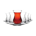 Turkish Tea Glasses Set 155 ml (12 Pieces for 6 People), 6 Tea Glasses with 6 Saucers, Traditional Cay Bardagi Set for Stylish Tea Enjoyment