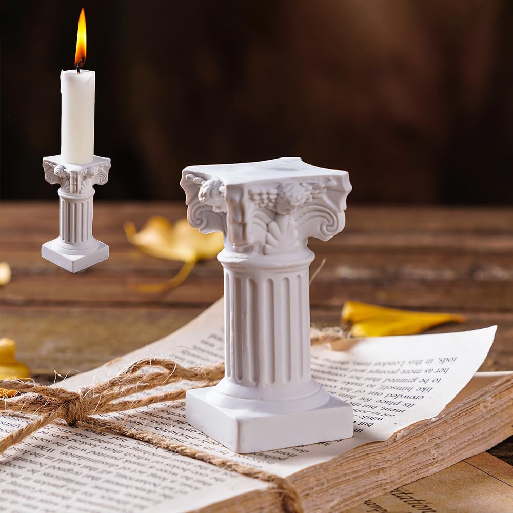 Roman Column Resin Candles Holder Home Decor Column Desktop Decorations Home Accessories (White)