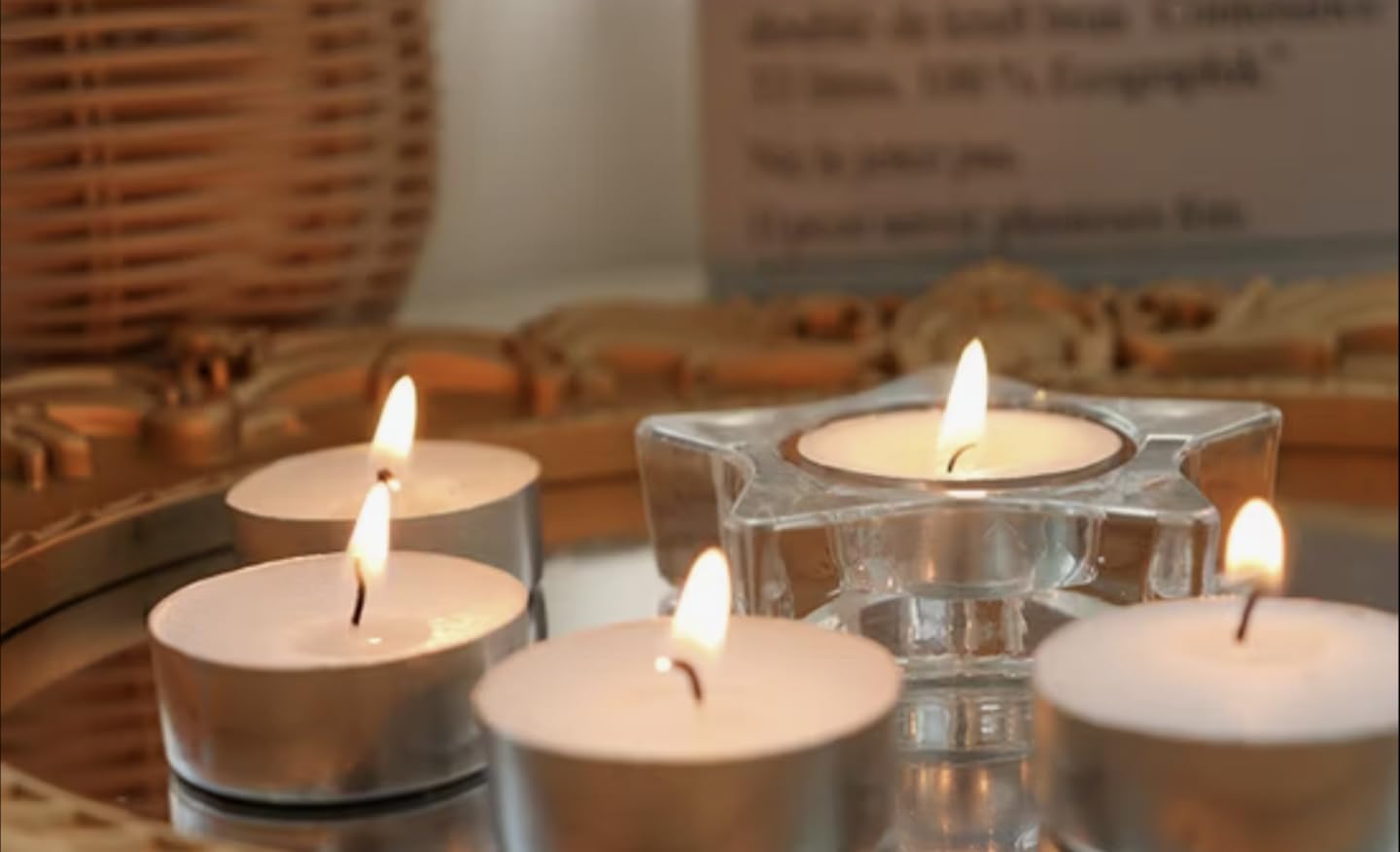 Glass and Metal Tea Light Candle Holders Set with White Candles